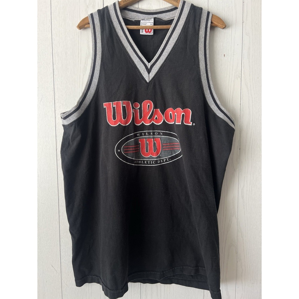 Vintage 1990's Basketball Jersey Wilson Cotton XL Oversized Knit Black Shirt